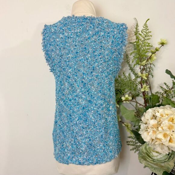 J. CREW | tweed fringe shell | medium | top | teal aqua - Picture 4 of 8